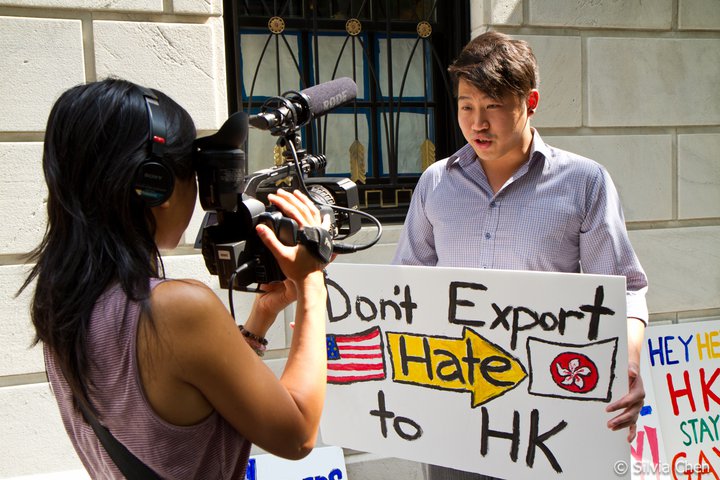GAPIMNY speaks to the media for our "Shower-In" action protesting ex-gay conversion therapy in Hong Kong.